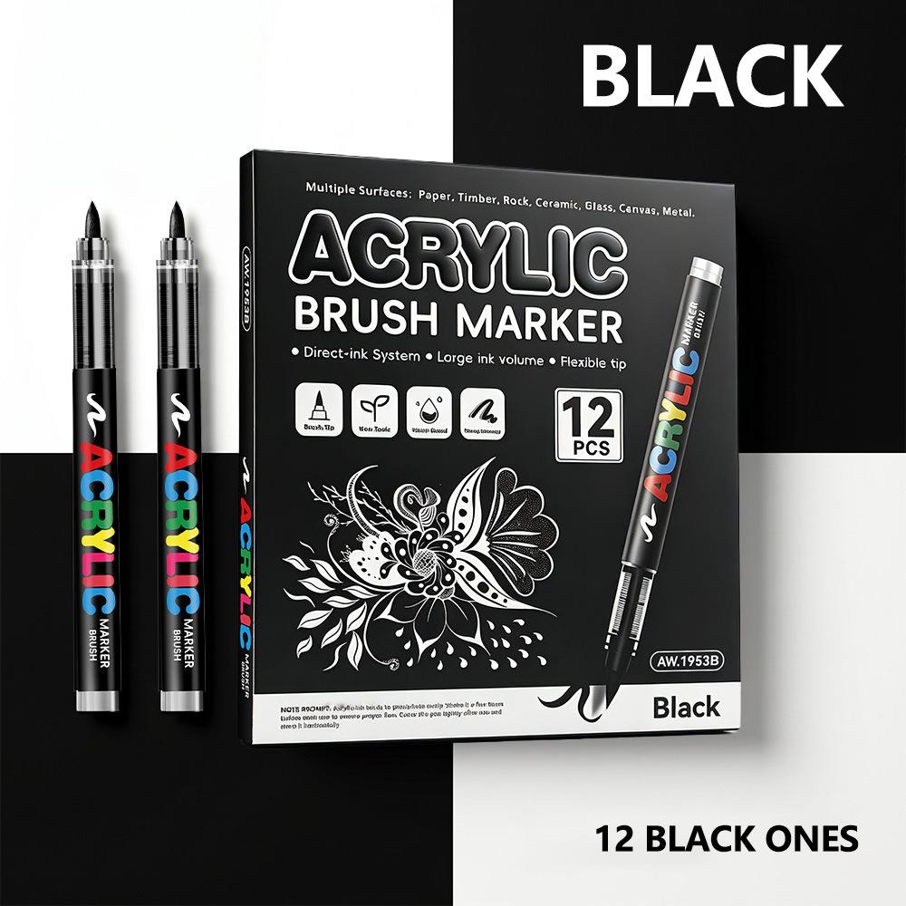 Gold and Silver Direct-Flow Acrylic Markers Art Highlighters DIY Black Card Journaling Pens Soft-Tip Painting Markers