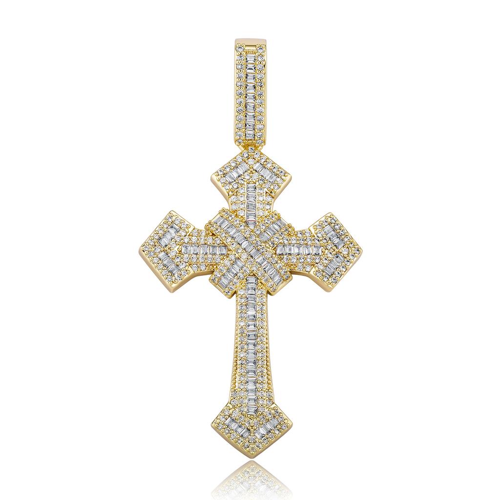 Copper Inlaid Zirconium Full Diamond Ladder Retro Size Cross Pendant Hip Hop Trend Men's Necklace Accessories