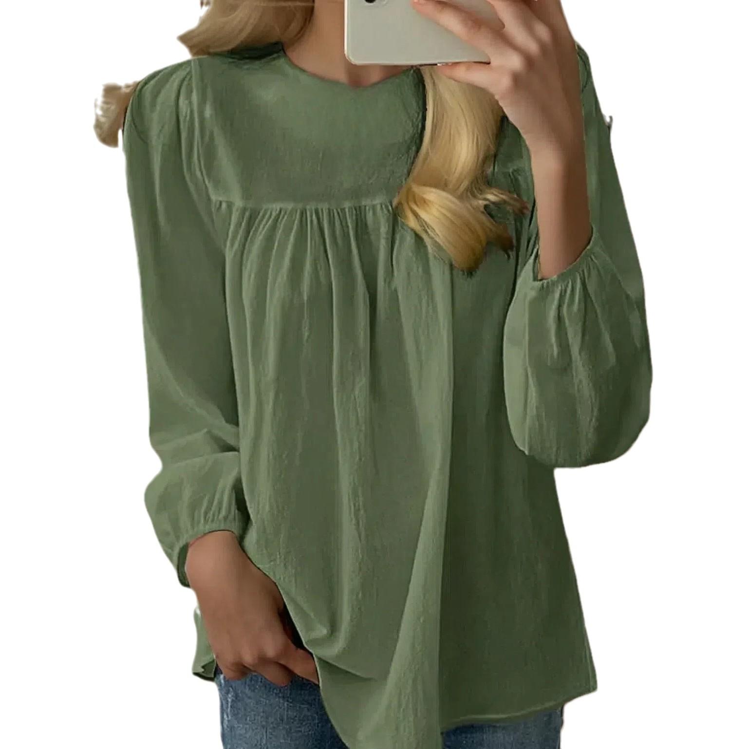 

GMXIA Туника Топ Модная женская рубашка весна осень круглый вырез элегантная рабочая свободная рубашка S армия зеленый