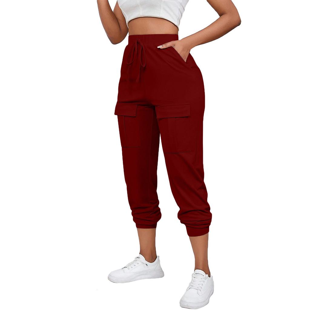 Women's Fashion Drawstring Solid Color Multi Pocket Street Trendsetter Leggings