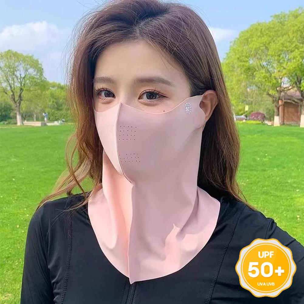 UPF50+ Summer 3D Women UV Protection Neck Scarf Ice Silk Face Mask Sun Proof Sunscreen Dustproof for Outdoor Sports Cycling