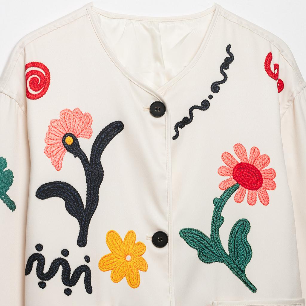 Europäische und amerikanische Damenmode beliebte Mode langärmelige Jacke mit Blumenstickerei