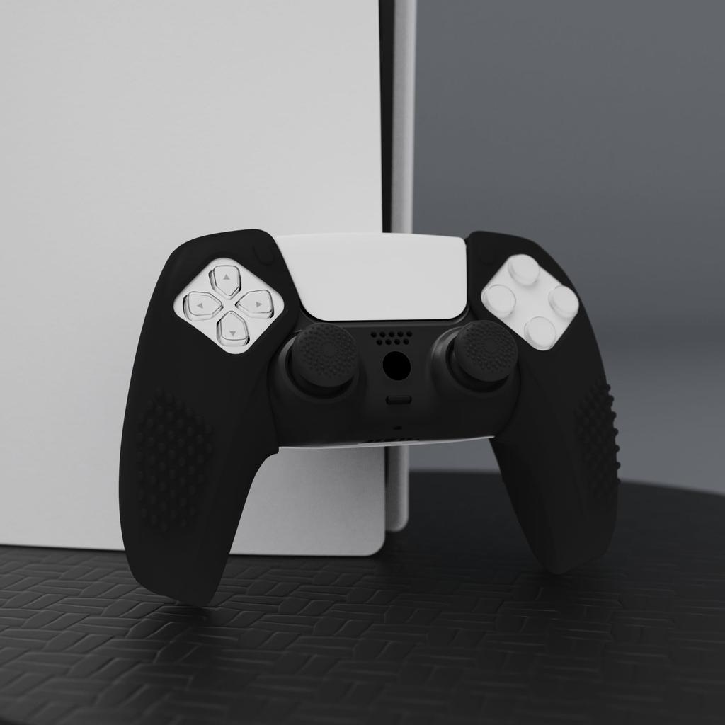 PlayVital Controller PS5 Ergonomico Morbido Silicone Design Diviso per Presa Include Tappi per Stick Analogici per PS5 Compatibile con Dock di Ricarica