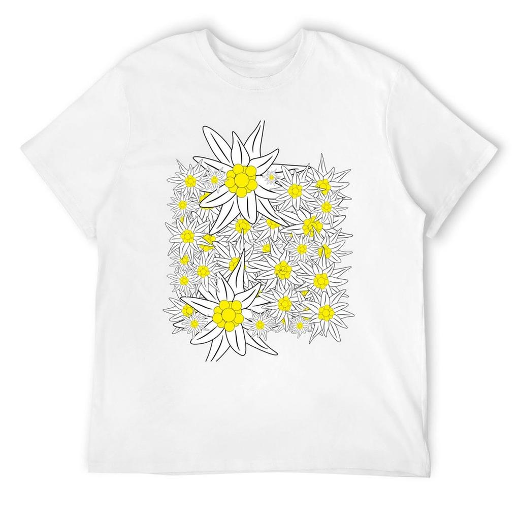 Edelweiss Pattern T-Shirt Graphic T Shirts Kawaii Clothes Animal Prinfor Boys Designer Shirts T Shirt Men Cotton
