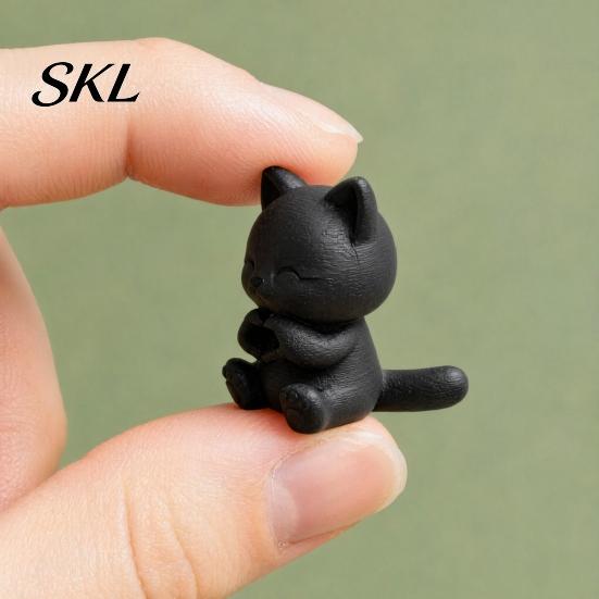 Home Living Room Cat Mini Decor 3D Printed Figurine, Artistic Desktop Decoration, Heart Hand Gesture Ornament Decor, Smiling Tabletop for Office