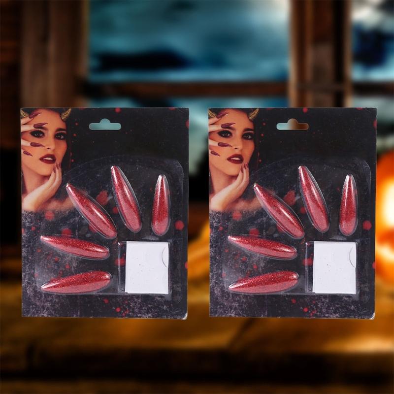 10Pcs Glittering Halloween Fingernails Halloween Claws Nails Tip Halloween Cosplay Accessories For Women Masquerade
