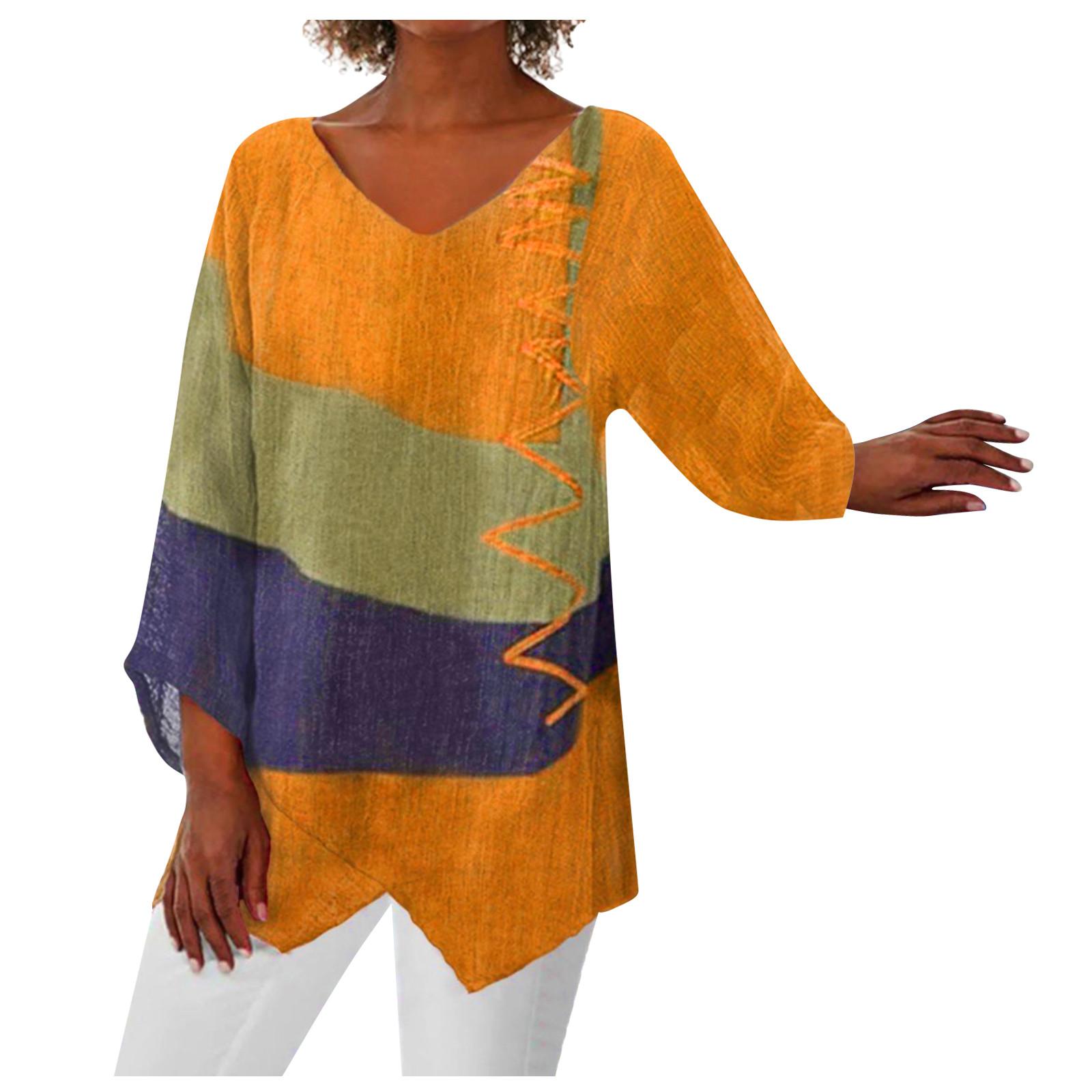 

Женский повседневный свободный топ с v-образным вырезом и нерегулярным подолом с длинными рукавами XXXXXL оранжевый