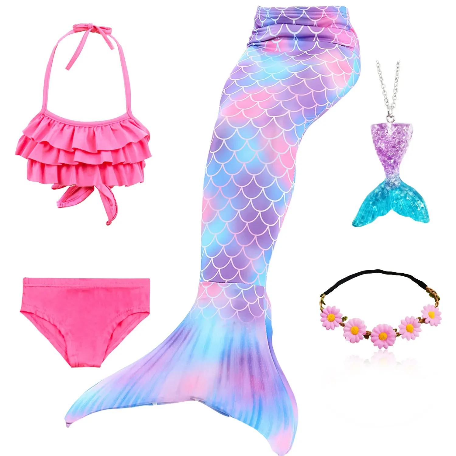 Queue de sirène fantaisie Queue de sirène pour filles Maillot de bain Costume de sirène Maillot de bain Cosplay Fête d'anniversaire Halloween 130 (7-8T) pink