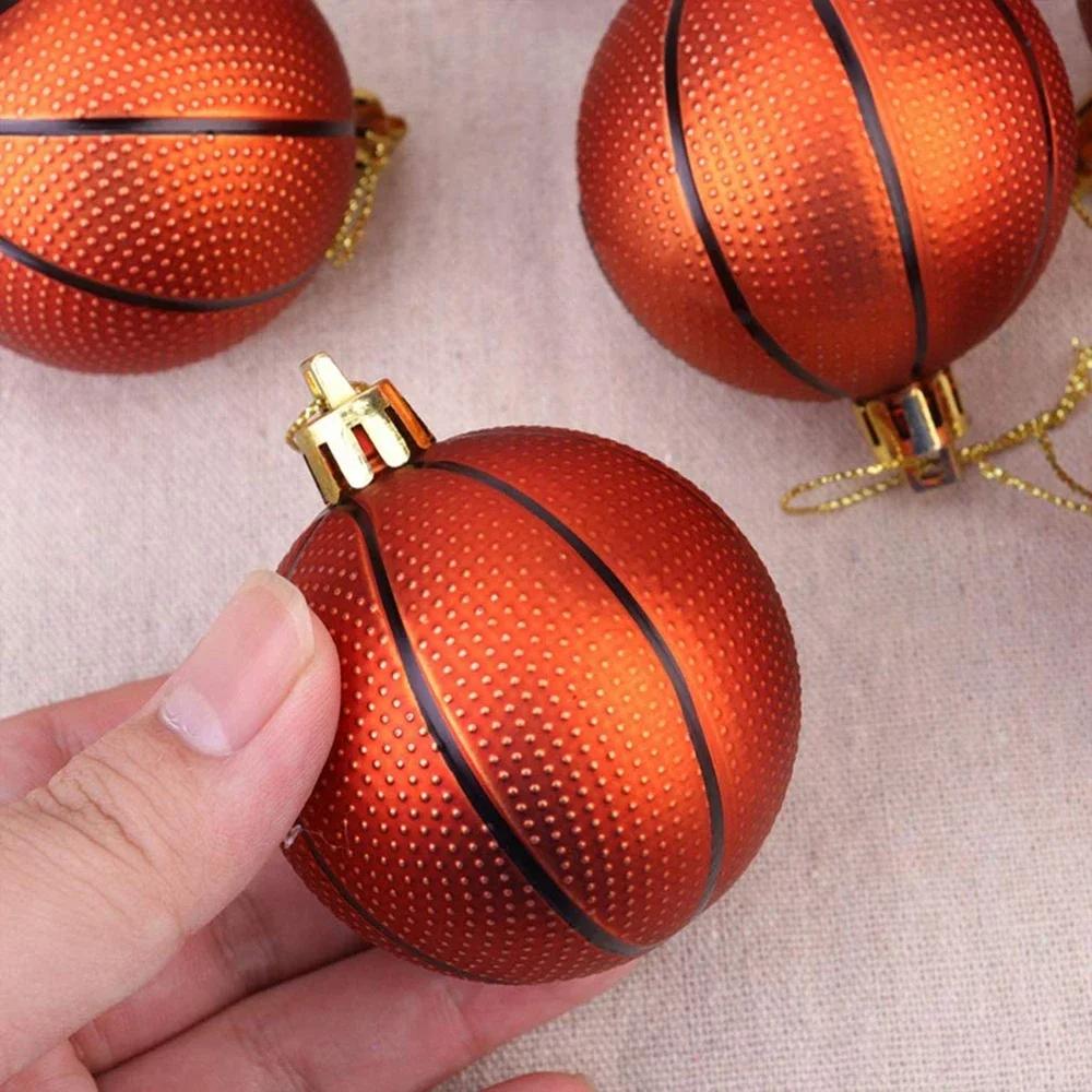 6 Stück/Karton Weihnachtsbaumschmuck Kugel Kunststoff Weihnachten Baumschmuck Sport Thema Basketball Fußball Party Weihnachtsbaum Dekoration