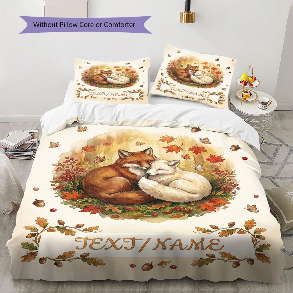 Custom Name,Watercolor Twin Woodland Animal Pattern Bedding Home Decoration Birthday Gift ( 1 duvet cover + 2 pillowcase, without core),fan merchandis