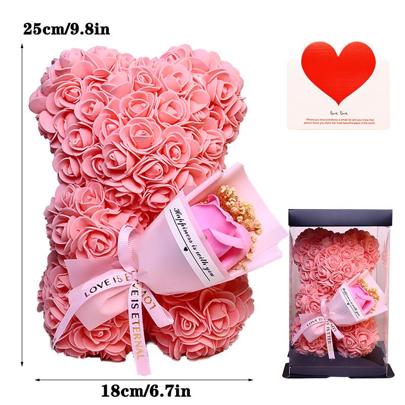 25cm Everlasting Rose Bear Bouquet - Valentine's Day Gift