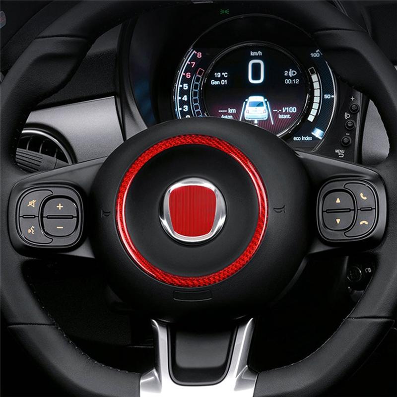 A03E-Car Steering Wheel Center Frame Ring Cover Interior Real Hard Carbon Fiber Sticker For Fiat 500 2008--(A) Parts Accesso