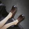 Johnature Chaussons d'extérieur rétro en cuir de vachette à semelles épaisses et bout rond, tissés à la main, polyvalents, pour femmes, à enfiler