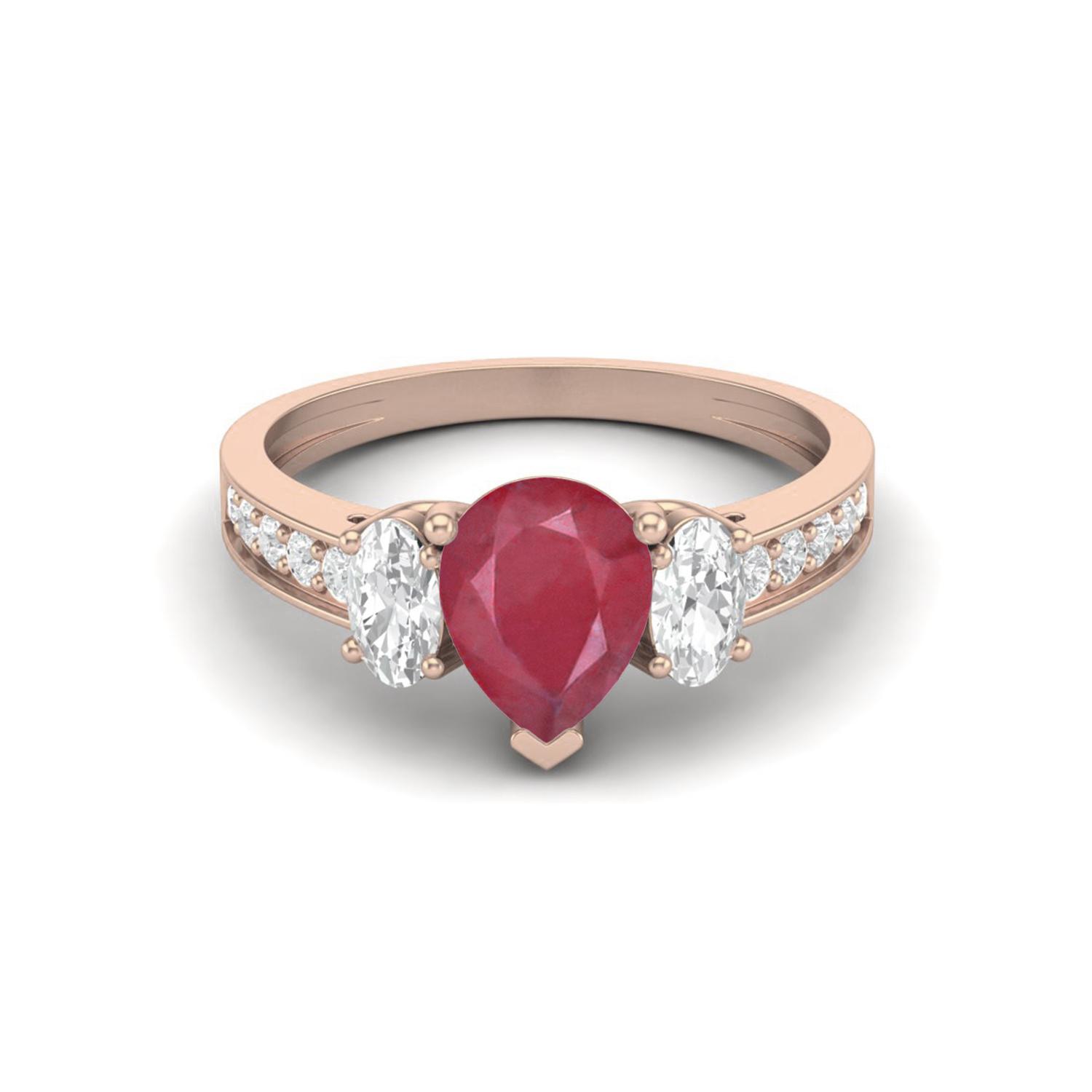 2.33 Cts Pear Ruby 925 Sterling Silver Rose Vermeil Three Stone Accent Engagement Wedding Ring 5
