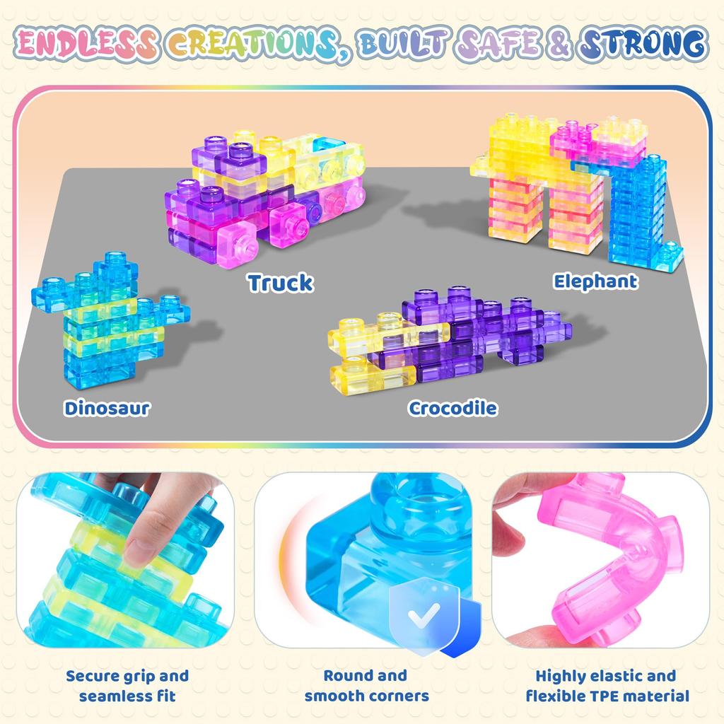 Sensory Soft Building Blocks Set for Kids - Squishy Squeezable Stretchable Construction Playset Educational Puzzle Toy