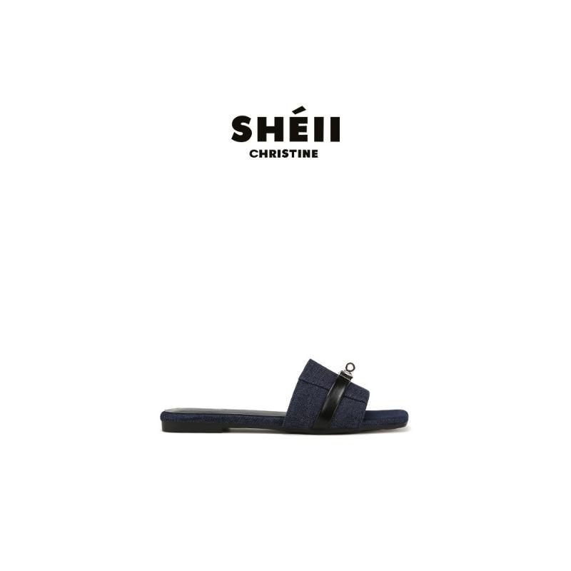 

Sheepskin version of the new niche lock leather one-word slippers women s summer wear flat leather sandals women s shoes 40