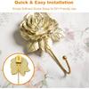 Gold Decorative Wall Hook Set Rose Flora Cute Hooks Vintage Brass Whimsical Flower Hooks for Towel Coat Hat Key Bag Scarf Robe Bathroom and Room