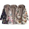 Women Fleece Lining Winter Hooded Coat Floral Leaf Print Long Sleeve