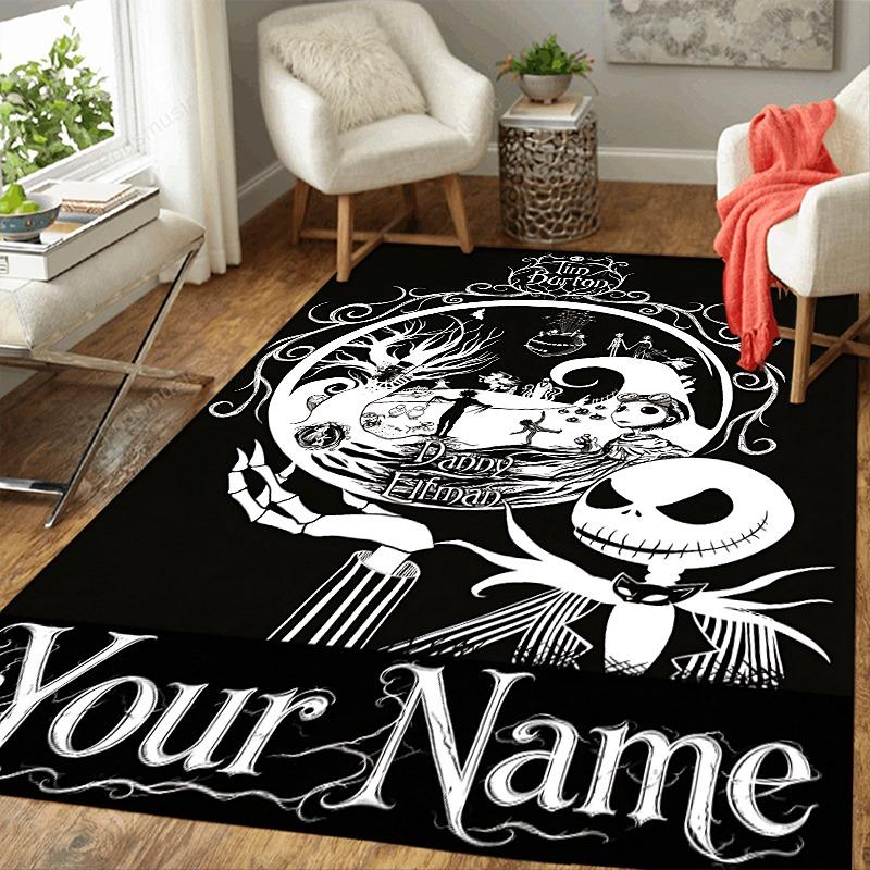 Custom 1Pc Tim Burton Nightmare Before Christmas Flannel Personalized Rug Non Slip Floor Mat Soft Carpet for Living Bedroom Office Home Decor Gift