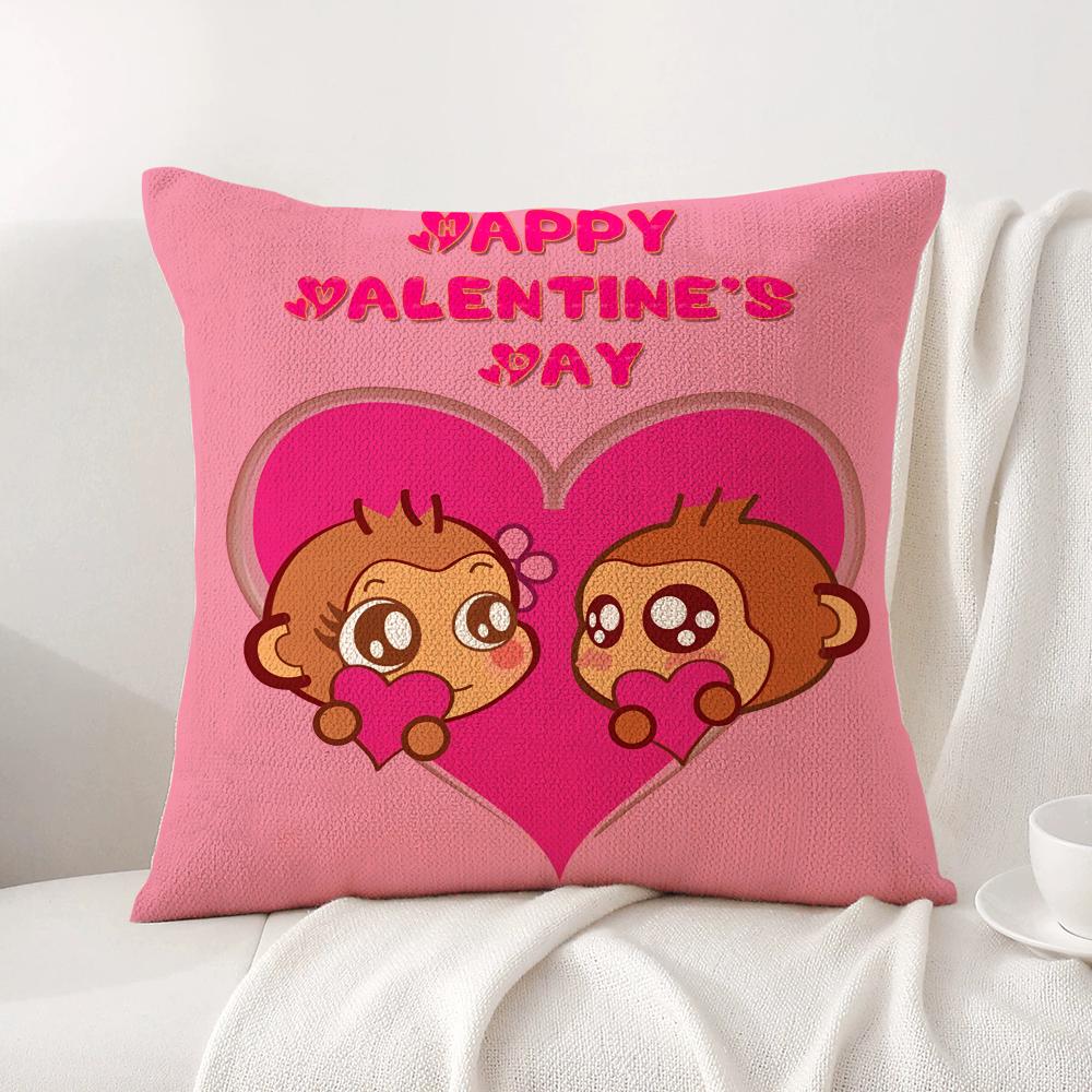 Happy Monkey Cushion Cover Natural Linen Organic Fabric DoubleSided Printing Sofa Home Decor Breathable Bed Pillow
