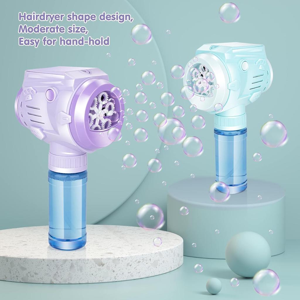 Automatic Bubble Guns with Light, Zealous 2pc High Output Bubble Machines with Bubble Solution & Bubble Concentrate,Handheld Battery Operated Bubble