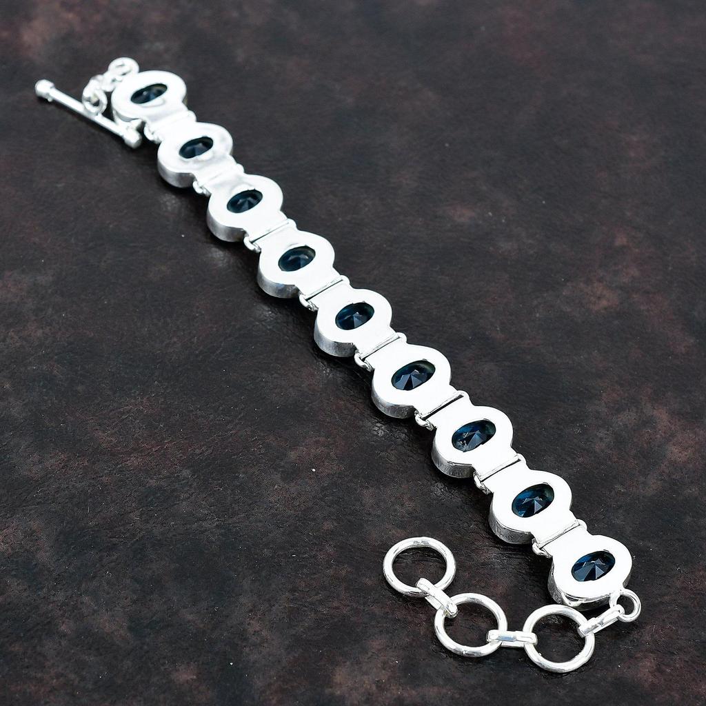 Faceted swiss blue topaz bracelet gemstone handmade bracelet 925 sterling silver bracelet adjustable chain bracelet unique jewelry for gifts