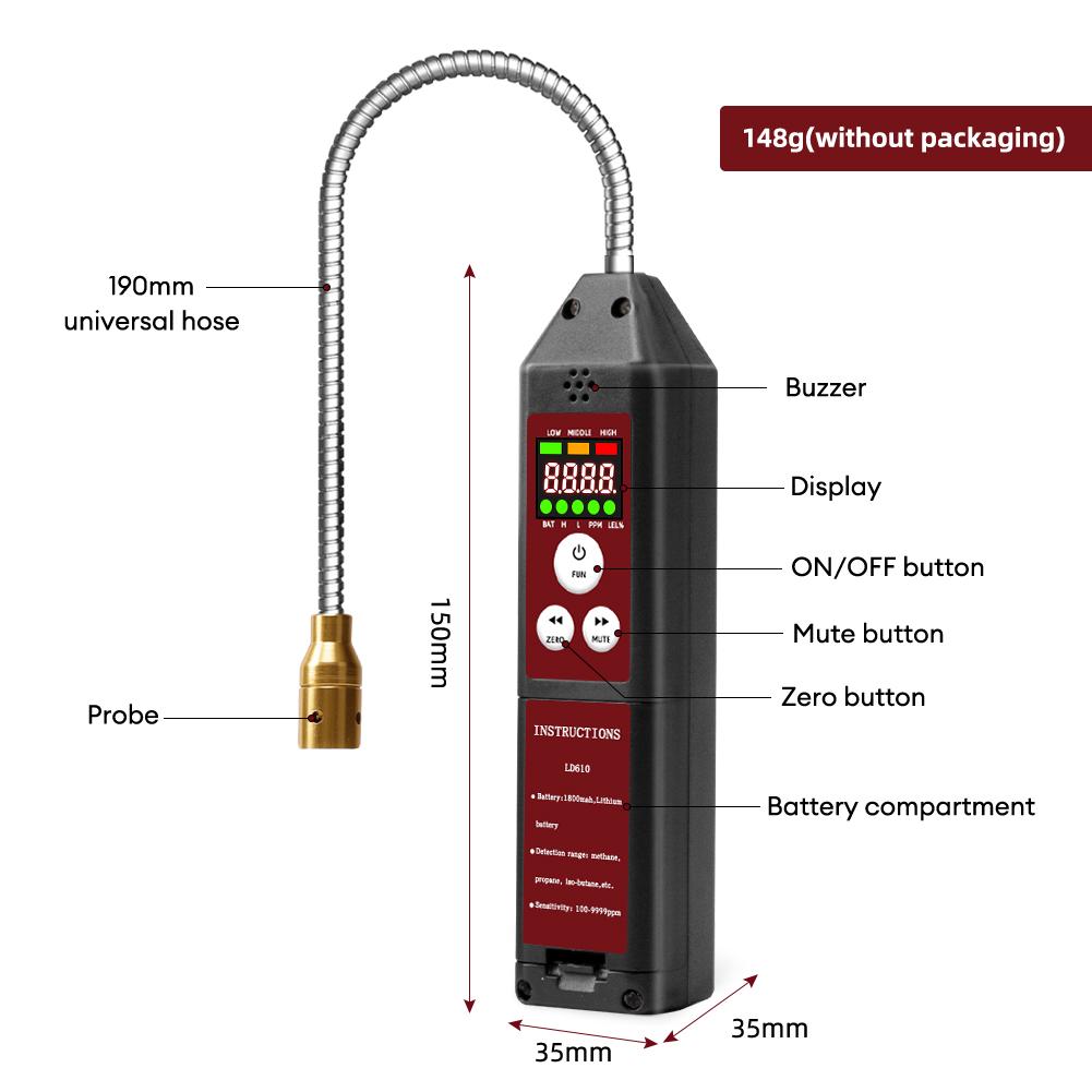 Gas Leak Detector CH4 Propane Butane Sensor Portable Combustible Gas Tester with Adjustable Sensitivity & Alarm