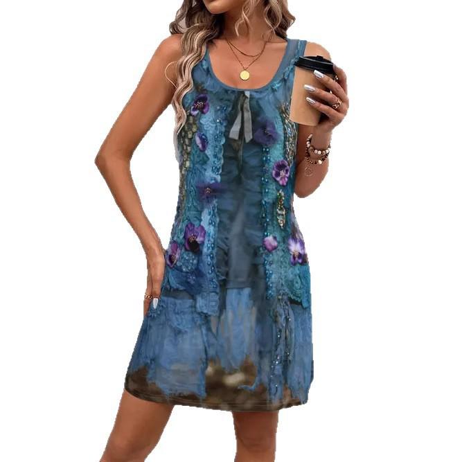 Sleeveless Dress Women O Neck 3d Print Midi Dresses Comfortable Plus Size 8XL Beach Clothing