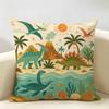 Dinosaur Retro Dino Cushion Cover Natural Linen Organic Fabric Double-Sided Printing Breathable Perfect For Home Decor