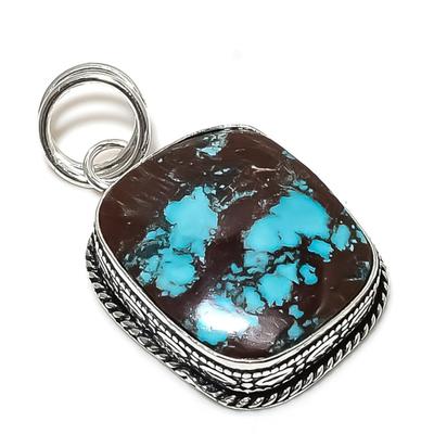 Natural Tibetan Turquoise Gemstone 925 Sterling Silver Pendant 1.89" r1F76