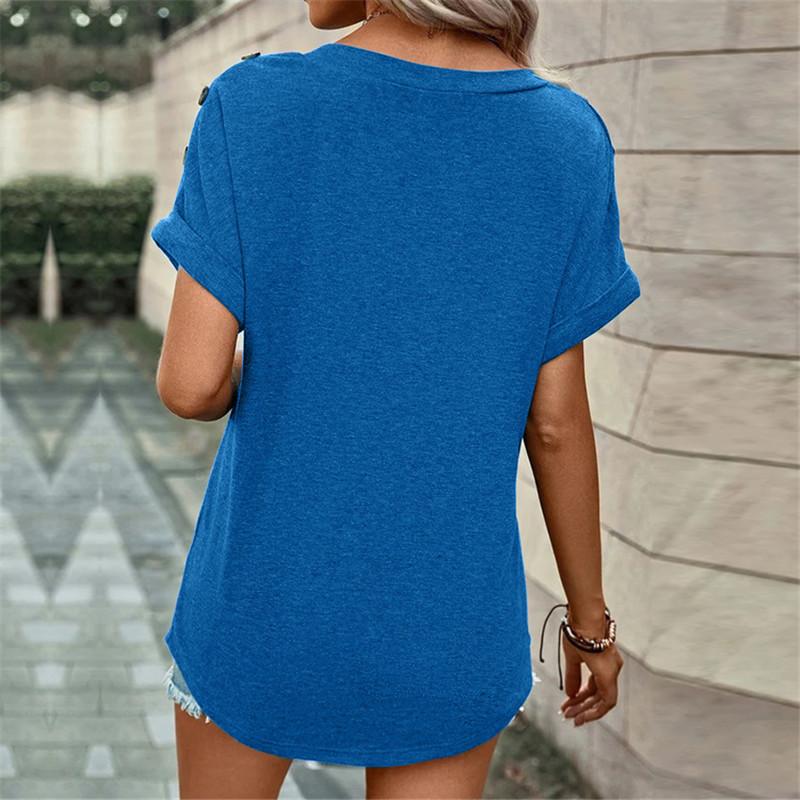 Summer Cotton Tops Women Blouses Casual V-Neck Solid Button Street Hipster Short Sleeve Shirts Clothes