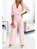 2025 Women's Solid Color V-neck Two-Button 2-Piece Pants Set