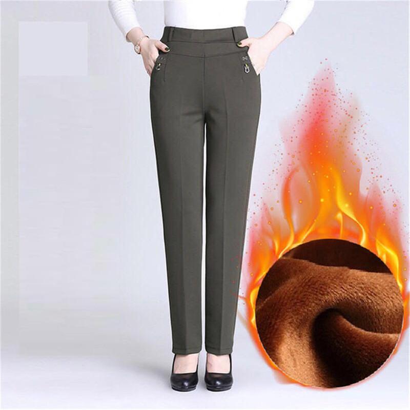 Nuovi Pantaloni da Donna Autunno Inverno Aggiungono Velluto Pantaloni Mom Vita Alta Elastica Pantaloni Casual da Donna Dritti Larghi