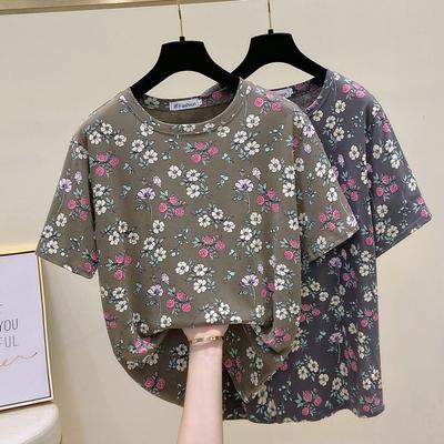 Women's Spring and Summer Thin Section Plus Size Round Neck Printing Loose Thin Fashion T-shirt