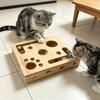 Cat Nail File Box, Wooden Cat Enrichment Box Puzzle Toy, Interactive Cat Scratcher, Nail File Toy Includes Sandpaper for Indoor