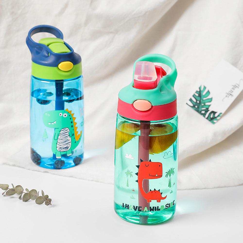 480ML Cartoon Children Plastic Cup With Straw Portable Anti-falling Dinosaur Water Bottle For Kids Water Sippy Cup Drinkware