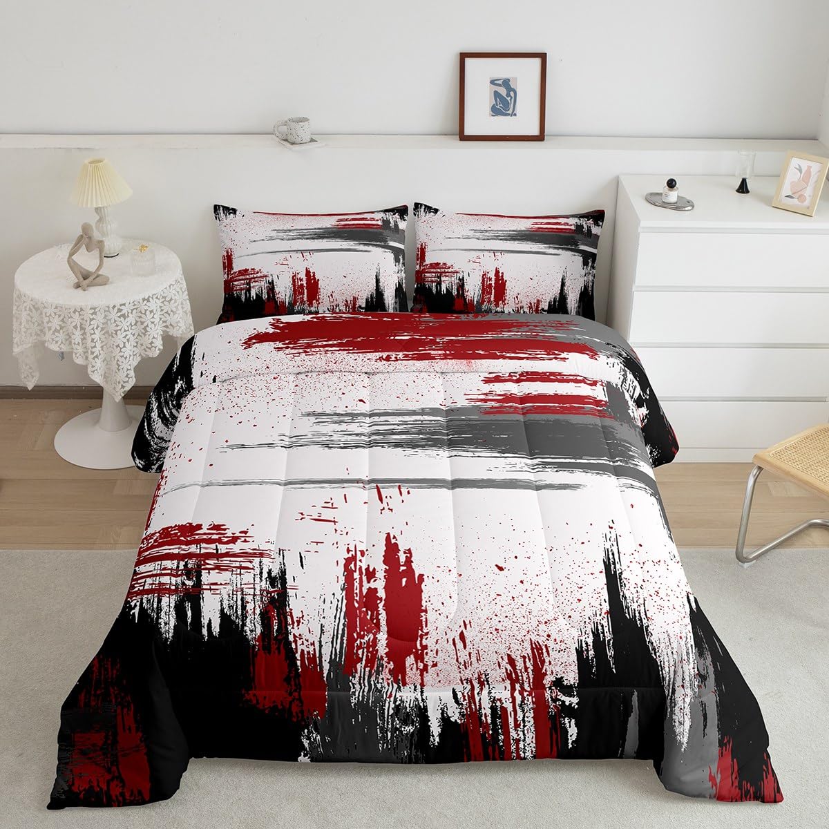 

Erosebridal Watercolor Bedding Set Queen for Kids Colorful Graffiti Comforter Set,Mid Century Oil Painting Duvet Insert Ink Painting Quilt S 155x200cm