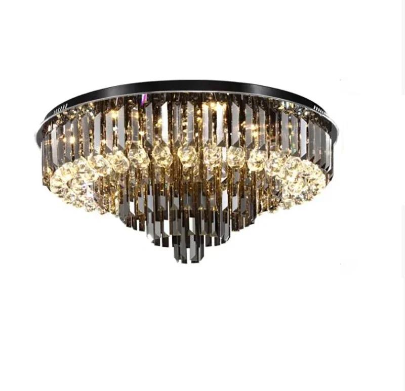 Luxury Black Crystal Chandelier round Ceiling Lamp for Living Room Bedroom Indoor Home Light Fixtures Elegant Crystal Lighting