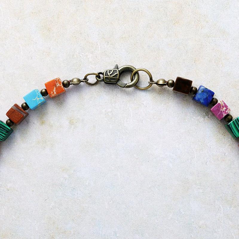 Bohemian 7-Color Chakra Emperor Stone Simple And Fashionable Square Grain Short Scarf Necklace Popular First