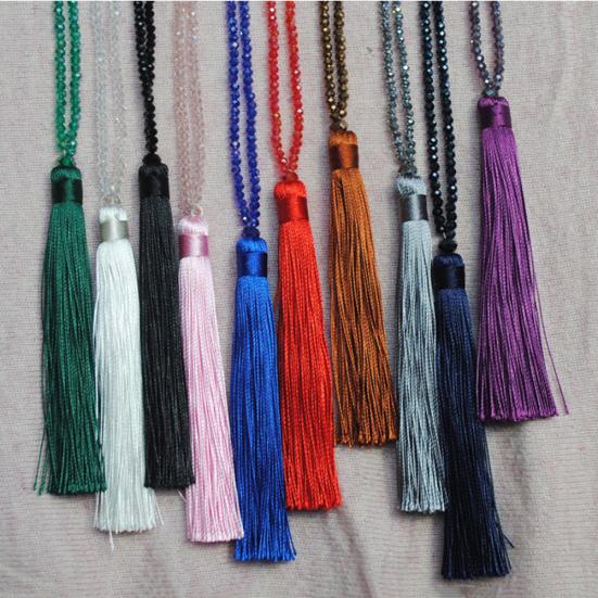 Fashion Women Tassel Pendant Faux Crystal Beaded Long Necklace Jewelry Gift