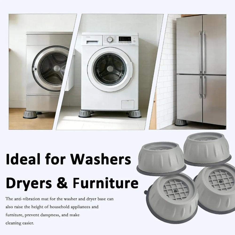 4Pcs Washer Vibration Dampening Pads Anti Slip Shock Absorber Feet Reduce Noise & Walking Stabilizer for Washing Machine Dryer