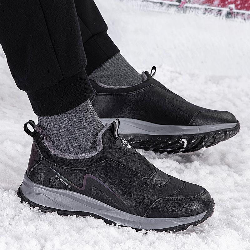 

Fleece and thickened elderly shoes Genuine elderly shoes Men s autumn and winter leather surface waterproof one pedal non-slip middle-aged and elderly 39 чёрный