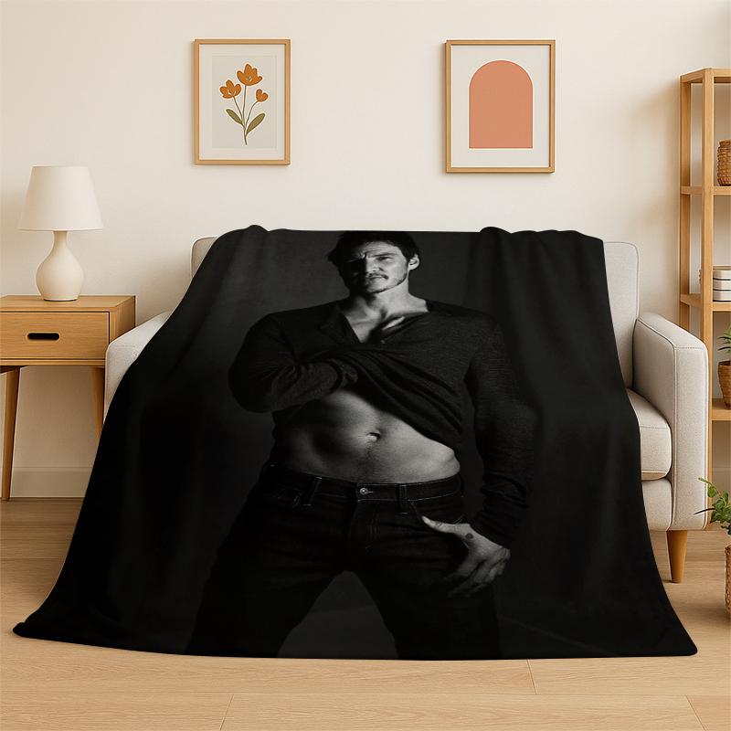 Fashion Pedro Pascal Star Flannel Blanket Soft Warm Throw Blanket for Bedroom Living Room Bed Travel Camping Picnic Gift Kids