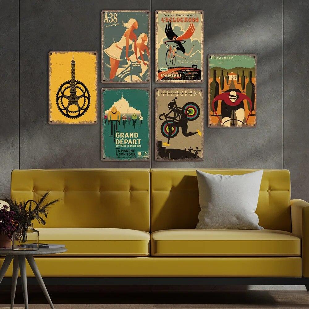 Hisun Tin Sign Vintage Bicycle Poster Metal Signs Plaque Retro Bike Cyclocross Metal Plate Tin Sign Garage House Wall Decor Xcm