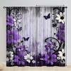 2Pcs Purple Flower Butterfly Print Curtains,suitable for Bedroom,living Room Kitchen Decoration,home Decoration,window Decor