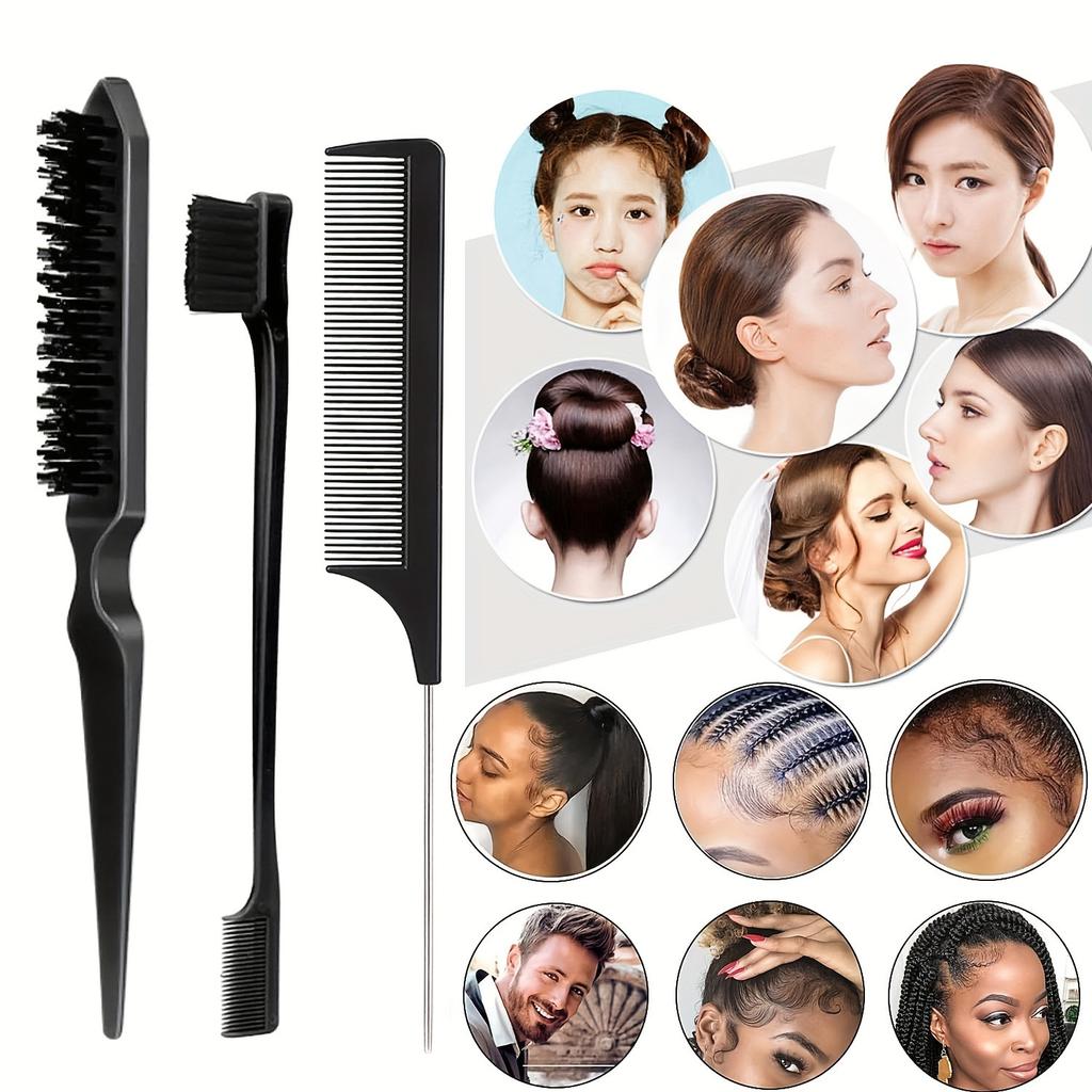 3pcs/set Hair Brush Set Edge Brush And Comb For Edge Control Wig And Baby Hair Brush Double Sided Hairline Brush Smooth Comb