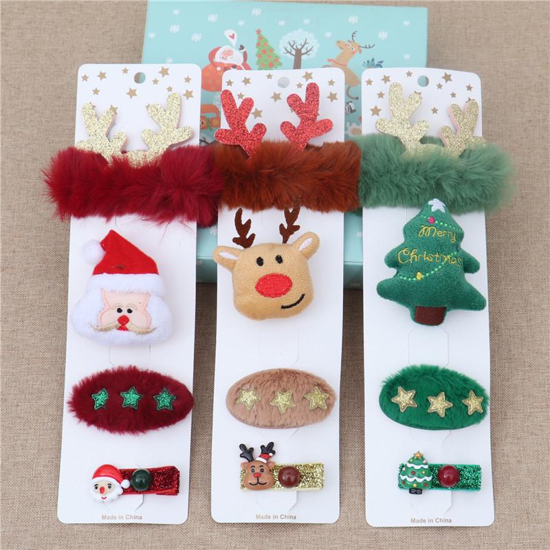 4pcs/set Cartoon Christmas Hair Accessories Kids Gift Hair Clips Ties Brooch Xmas Tree Headband 2025 Christmas Party Decoration