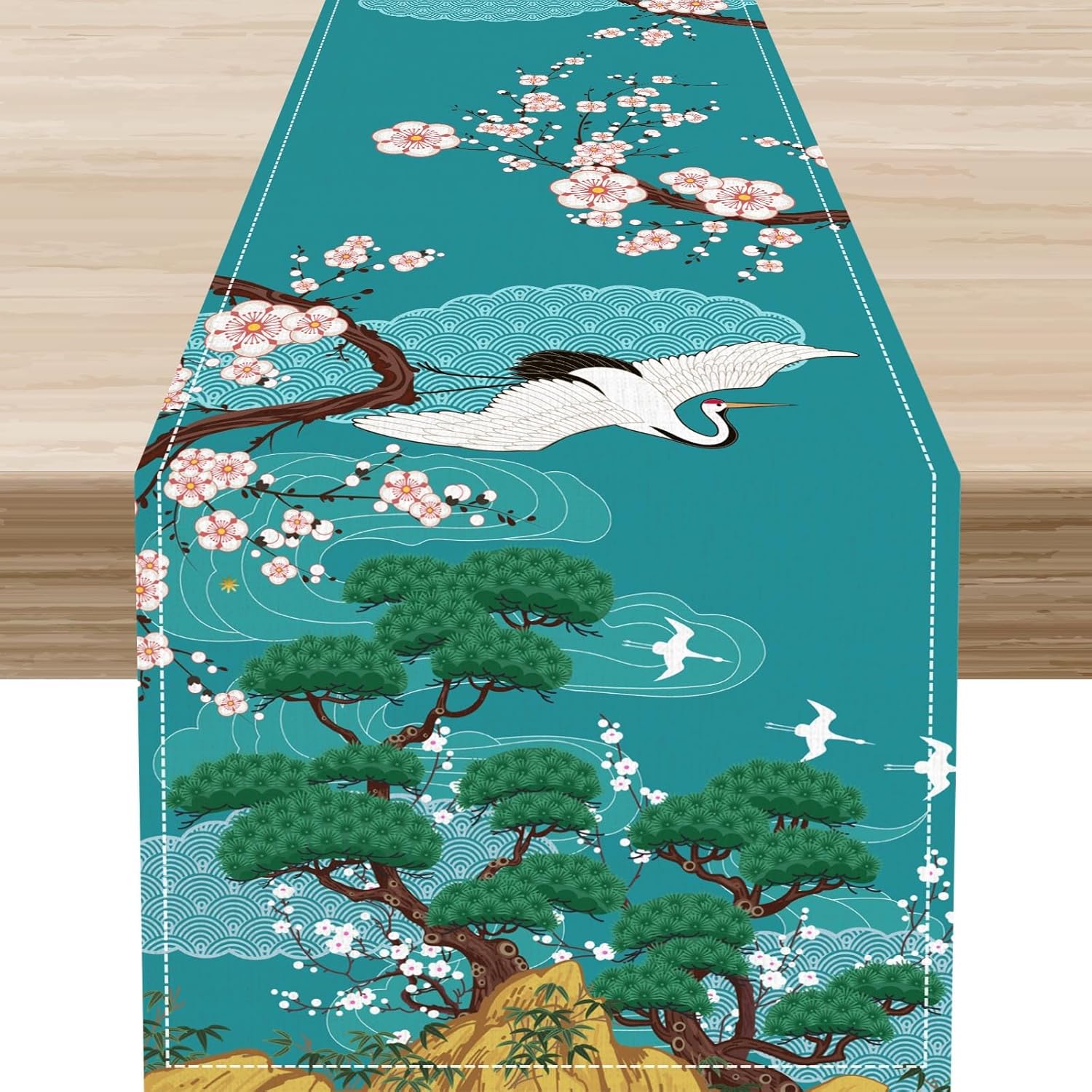 Cherry Blossom Pine Tree Crane Birds Table Runner Dresser Scarves Decor Chinese Style Kitchen Dining Table Runner Party Decor 150x33cm