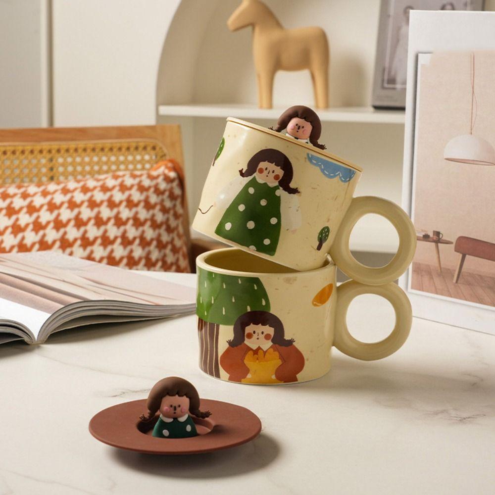 Handpainted Cartoon Ceramic Coffee Mugs Printed Pigmented Breakfast Plates  Household Use