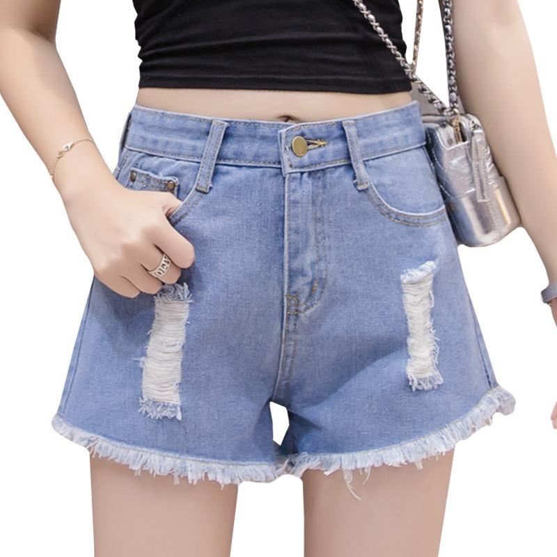 Summer new loose ripped edging women's denim shorts women's wide-leg pants women's pants